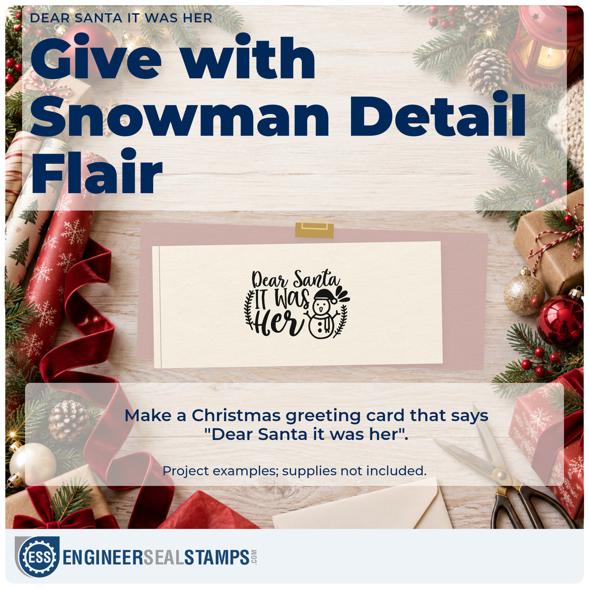 A finished handmade project stamped with the PSI Pre-Inked Dear Santa It Was Her Stamp, ideal for roommate album page.