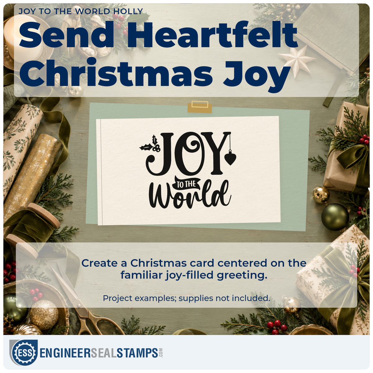 A finished handmade project stamped with the Pre-Inked Joy To The World Holly Ornaments Stamp – PSI, ideal for keepsake album page.