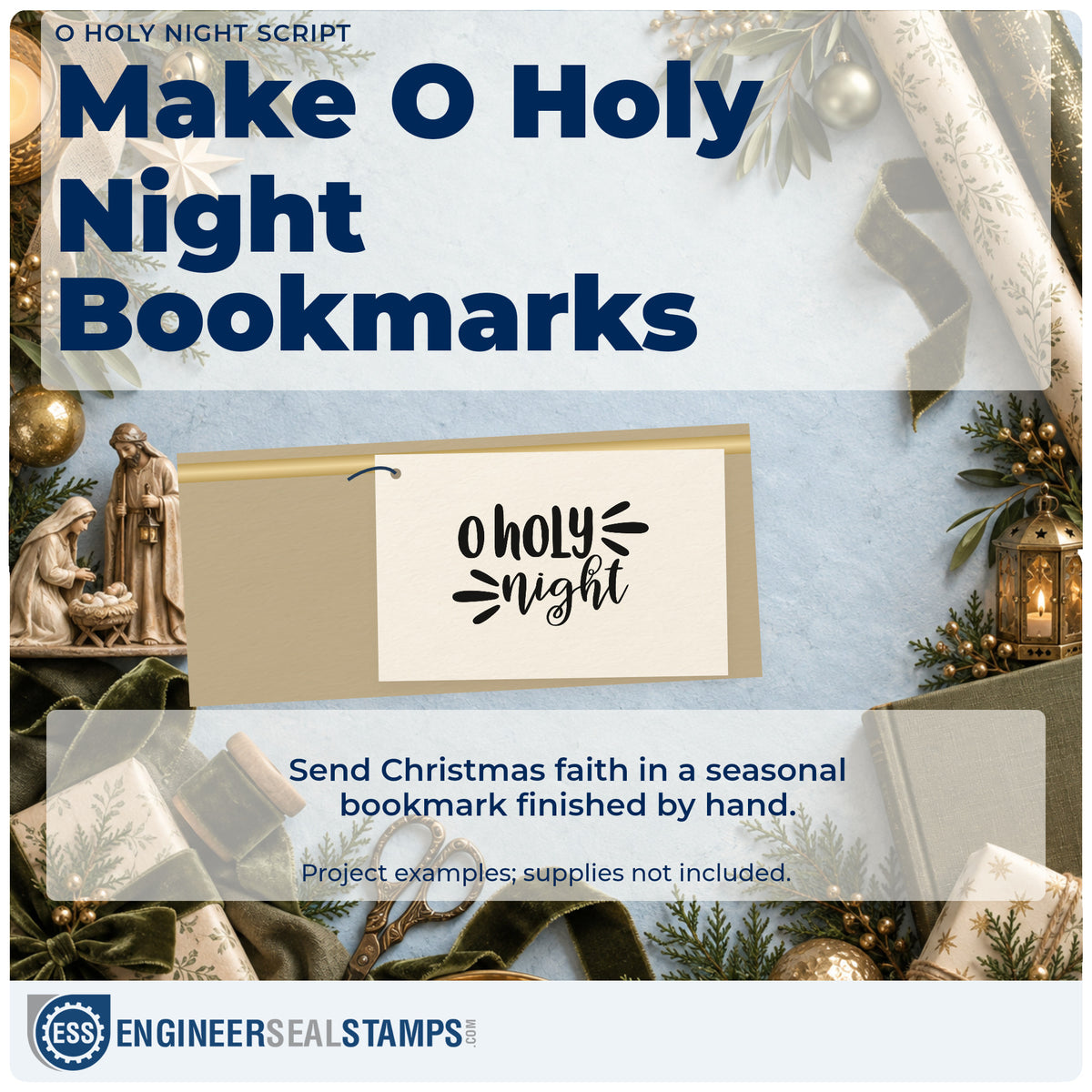 A finished handmade project stamped with the O Holy Night Script Lettering Wood Handle Stamp, ideal for service album page.