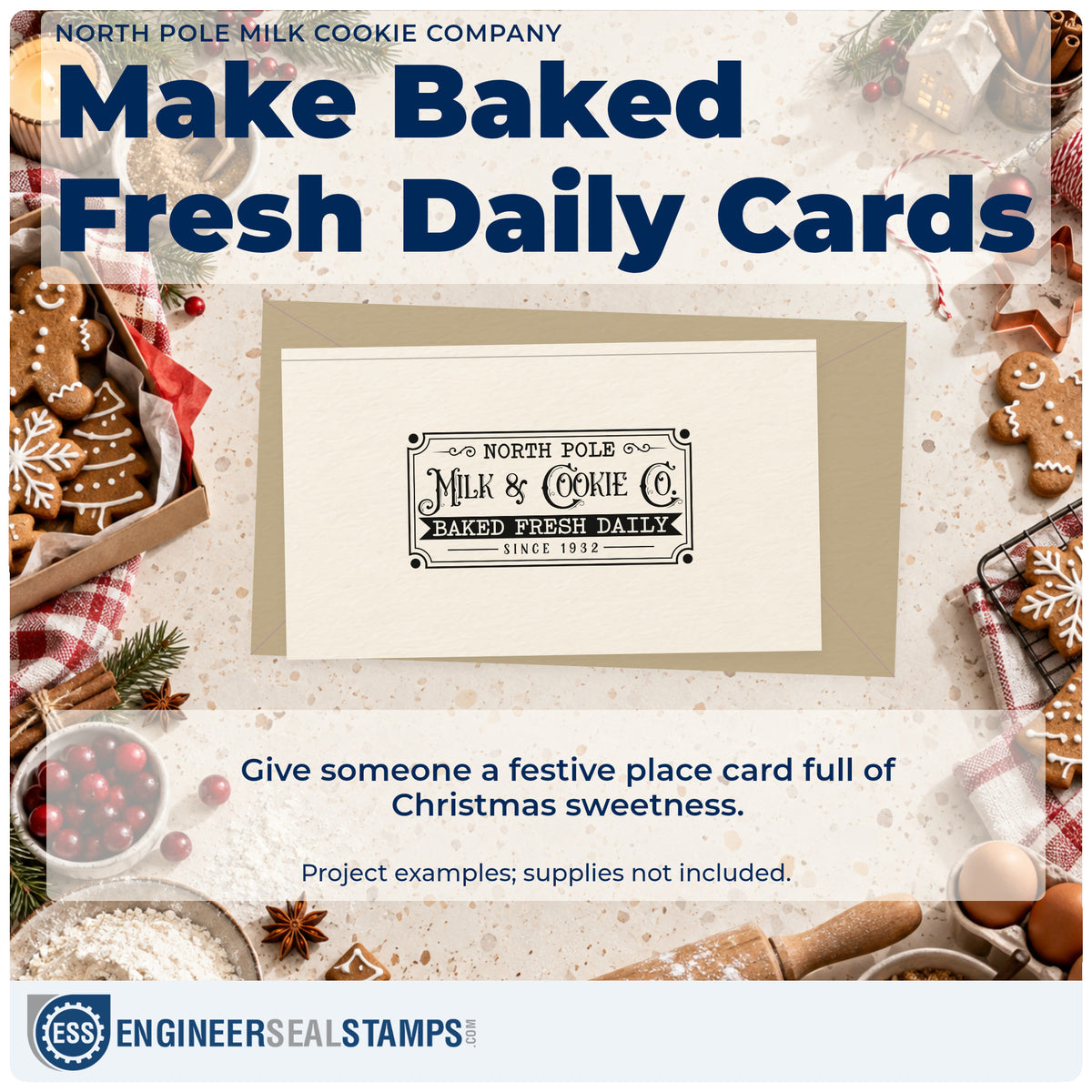 A finished handmade project stamped with the North Pole Milk Cookie Company Hand Stamp – Duo, ideal for dairy route album.