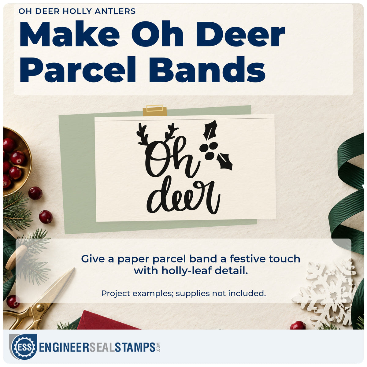 A finished handmade project stamped with the Oh Deer Holly Antlers Leaf Accents Stamp – Wood Handle, ideal for foraged album page.