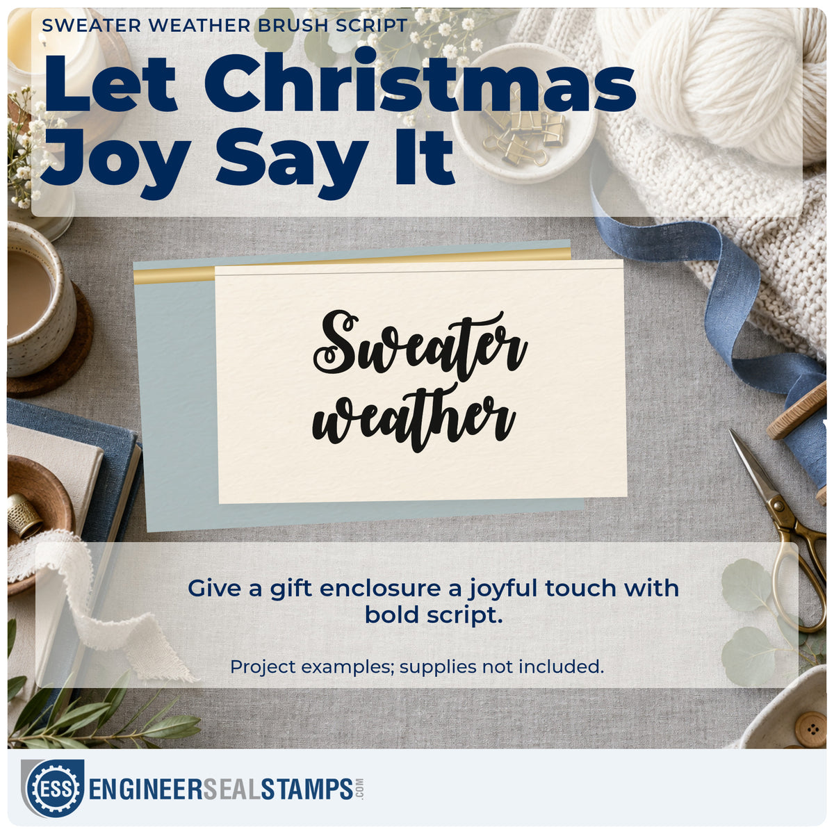 A finished handmade project stamped with the Sweater Weather Brush Script Lettering Slim Pre-Inked Stamp, ideal for bold album header.