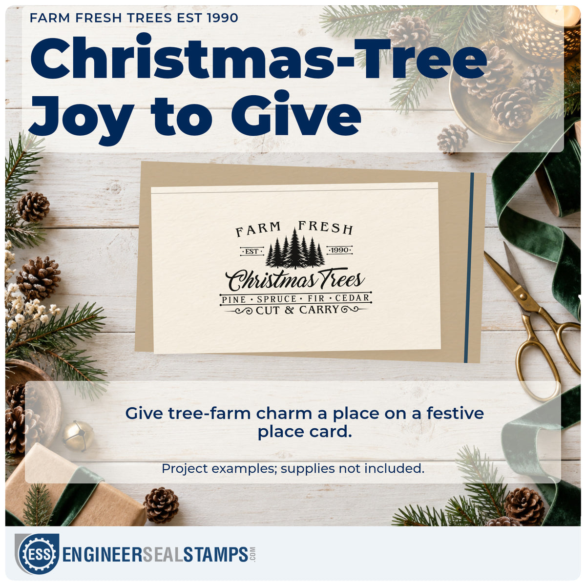A finished handmade project stamped with the Farm Fresh Trees Est 1990 Hand Stamp – Duo, ideal for decade album page.