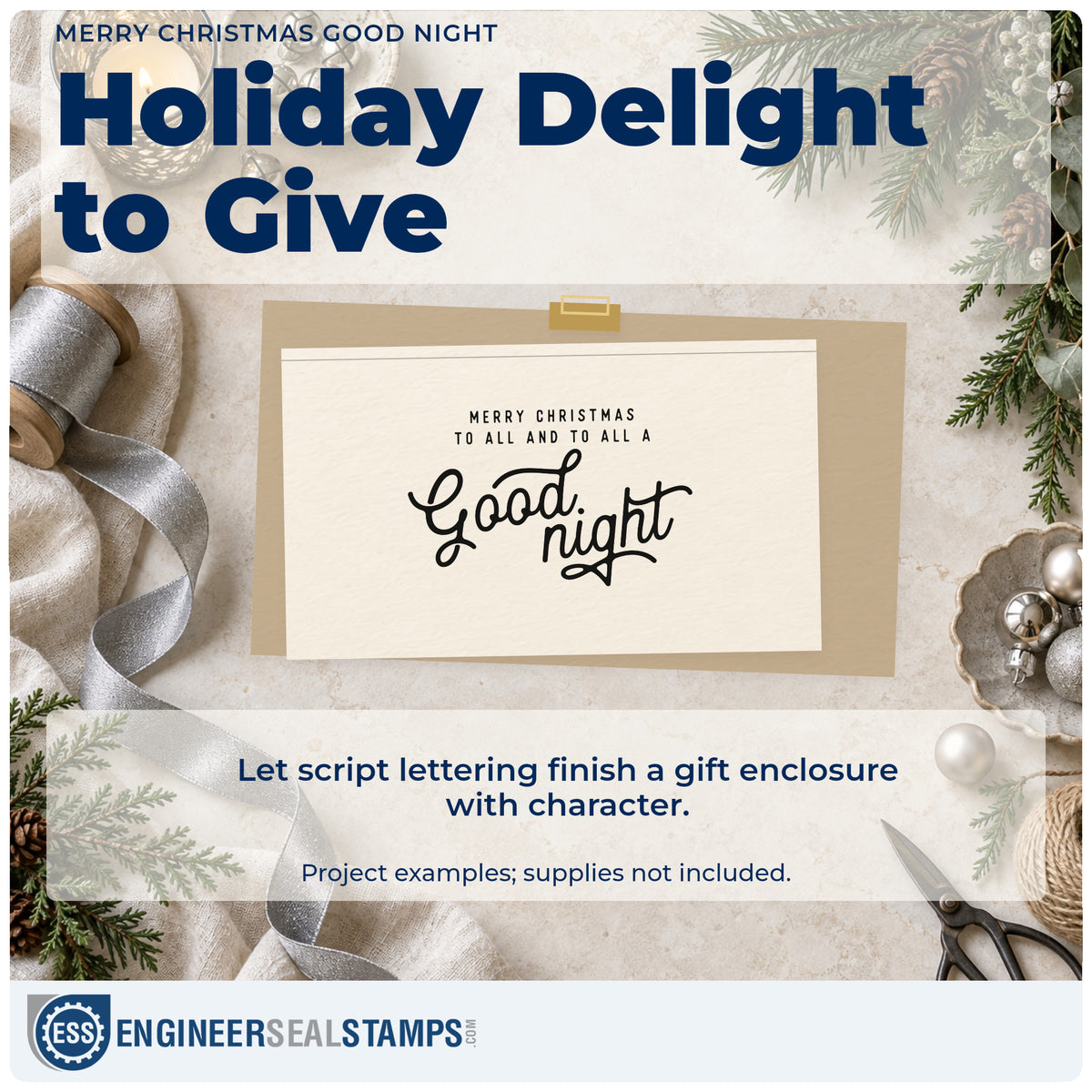 A finished handmade project stamped with the Merry Christmas To All And To All A Good Night Stamp – Slim Pre-Inked, ideal for bedtime album page.