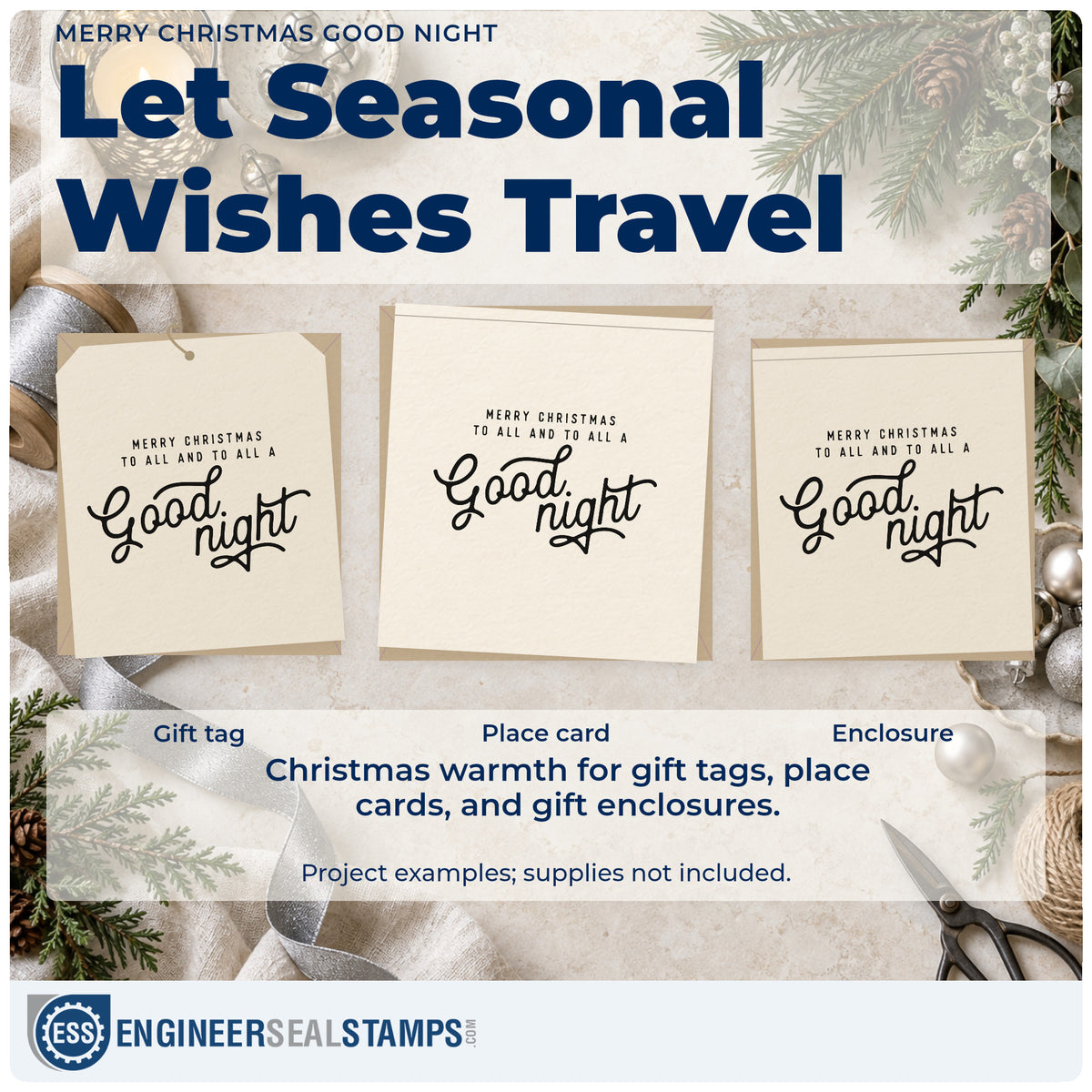 Three project examples made with the Merry Christmas To All And To All A Good Night Stamp – Slim Pre-Inked, including reading log sheet.