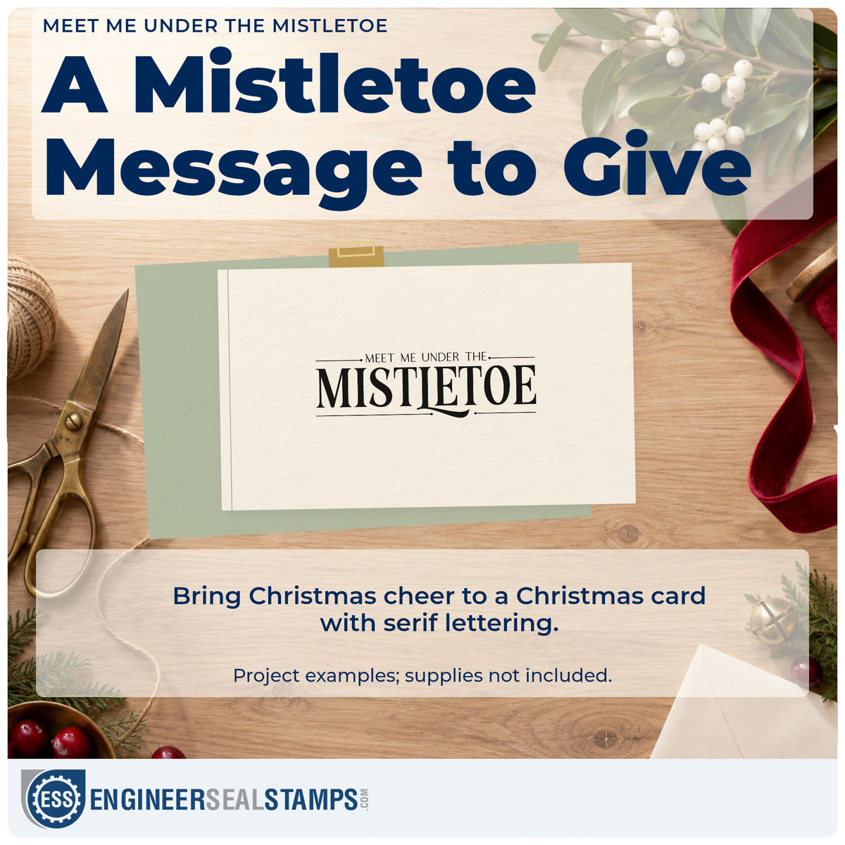 A finished handmade project stamped with the Meet Me Under The Mistletoe Stamp – PSI Pre-Inked, ideal for suite sample album.