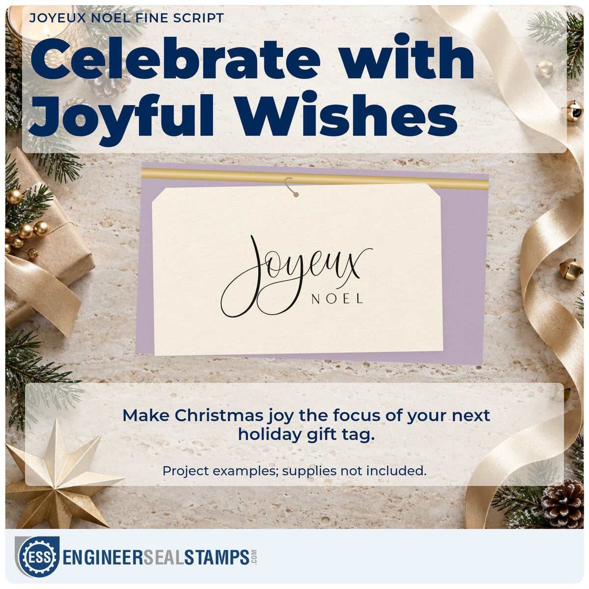 A finished handmade project stamped with the Joyeux Noel Fine Script Pre-Inked Stamp – Slim, ideal for language album page.