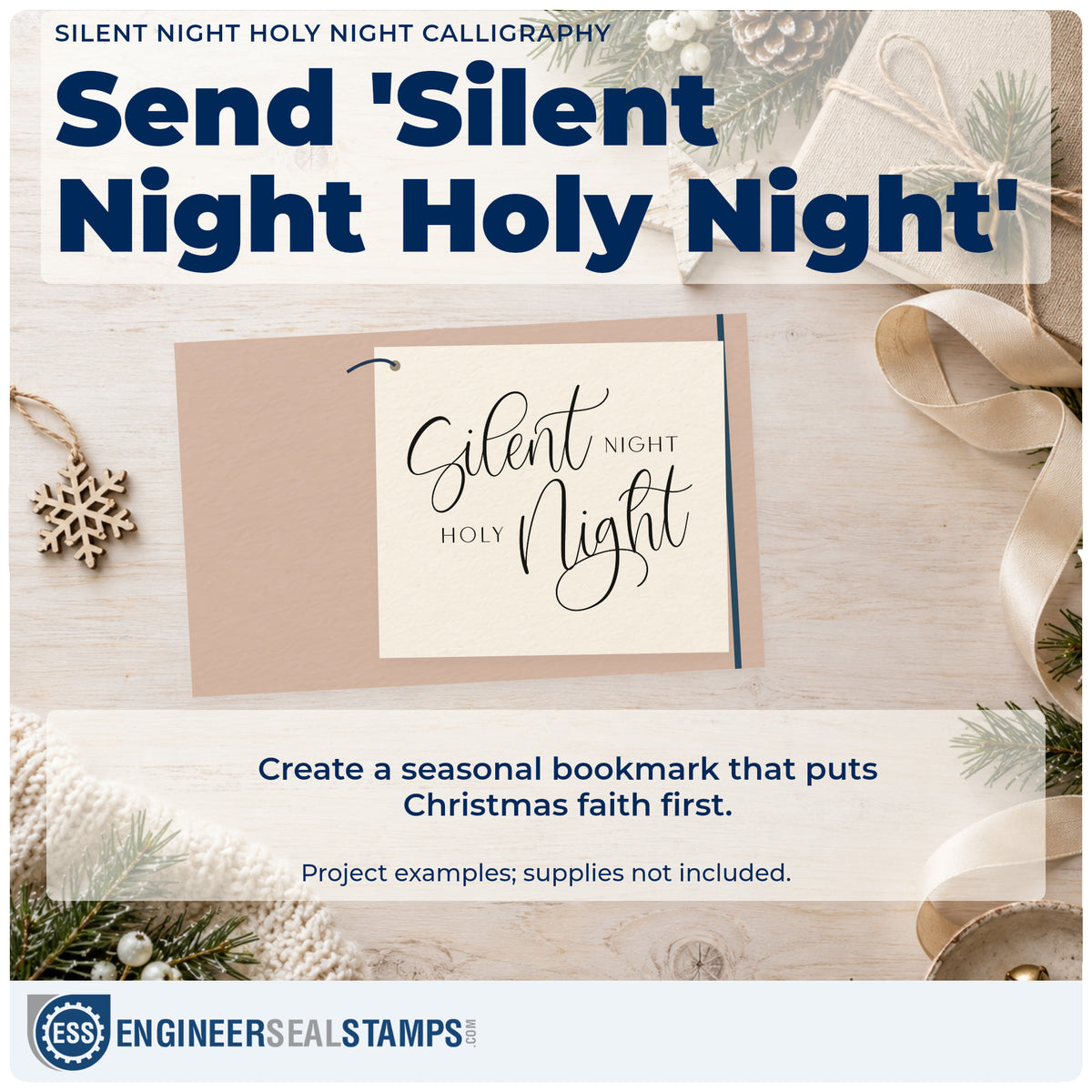 A finished handmade project stamped with the Silent Night Holy Night Calligraphy Block Lettering Stamp – PSI Pre-Inked, ideal for verse album page.