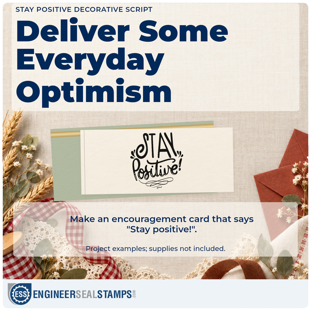 A finished handmade project stamped with the Stay Positive! Stamp – Premium Vintage Pro Wooden, ideal for season album page.