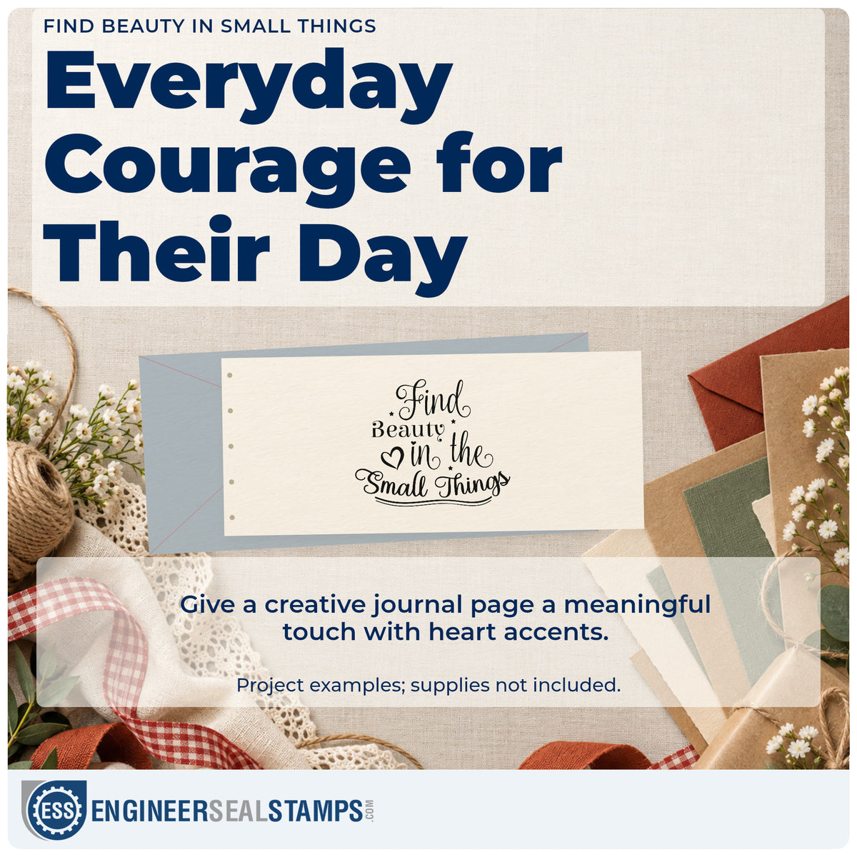 A finished handmade project stamped with the Find Beauty In Small Things Rubber Stamp – Duo Hand, ideal for nature album page.