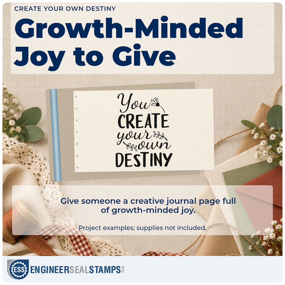 A finished handmade project stamped with the Create Your Own Destiny Rubber Stamp – Duo Hand, ideal for grad year album page.