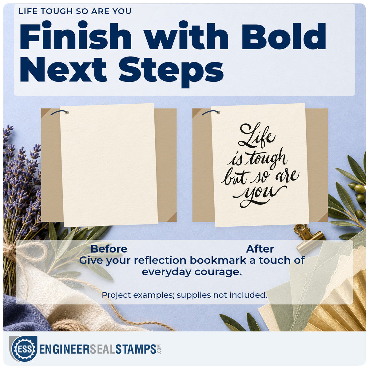Before and after of a plain item finished with the Life Tough So Are You Rubber Stamp – Duo Hand, a quick upgrade for framed barn office.