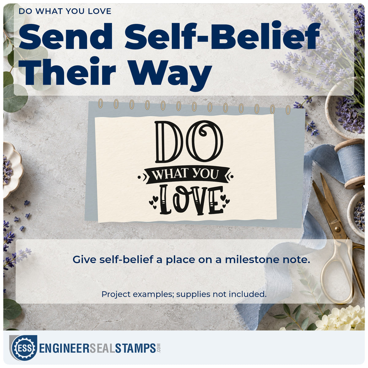 A finished handmade project stamped with the Do What You Love Hand Stamp – Duo, ideal for bookshop album page.