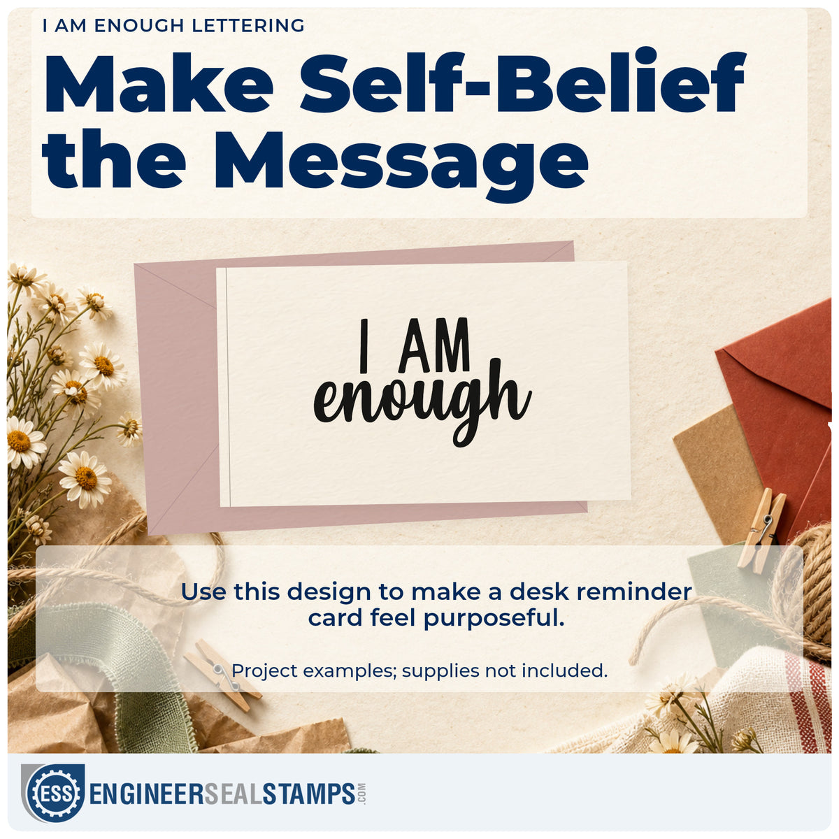 A finished handmade project stamped with the I Am Enough Rubber Stamp – Duo Hand, ideal for group album page.