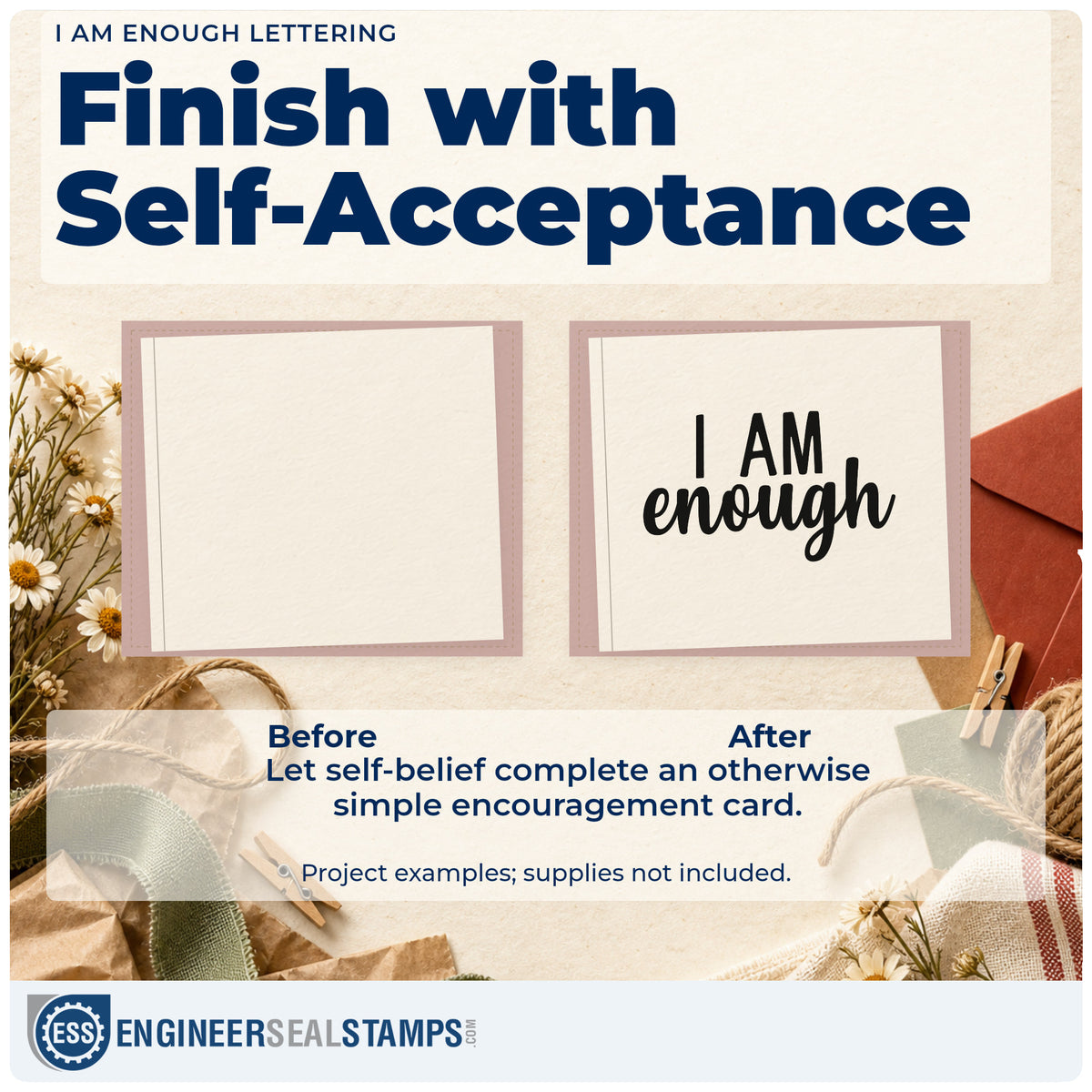 Before and after of a plain item finished with the I Am Enough Rubber Stamp – Duo Hand, a quick upgrade for framed meeting room.
