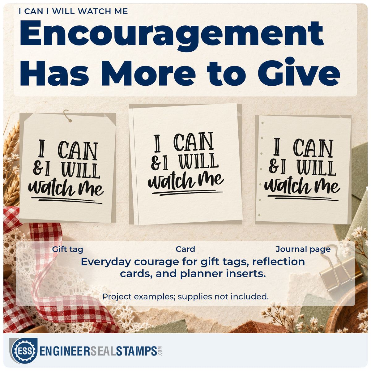 Three project examples made with the I Can & I Will Watch Me Pre-Inked Stamp – Slim, including form practice sheet.