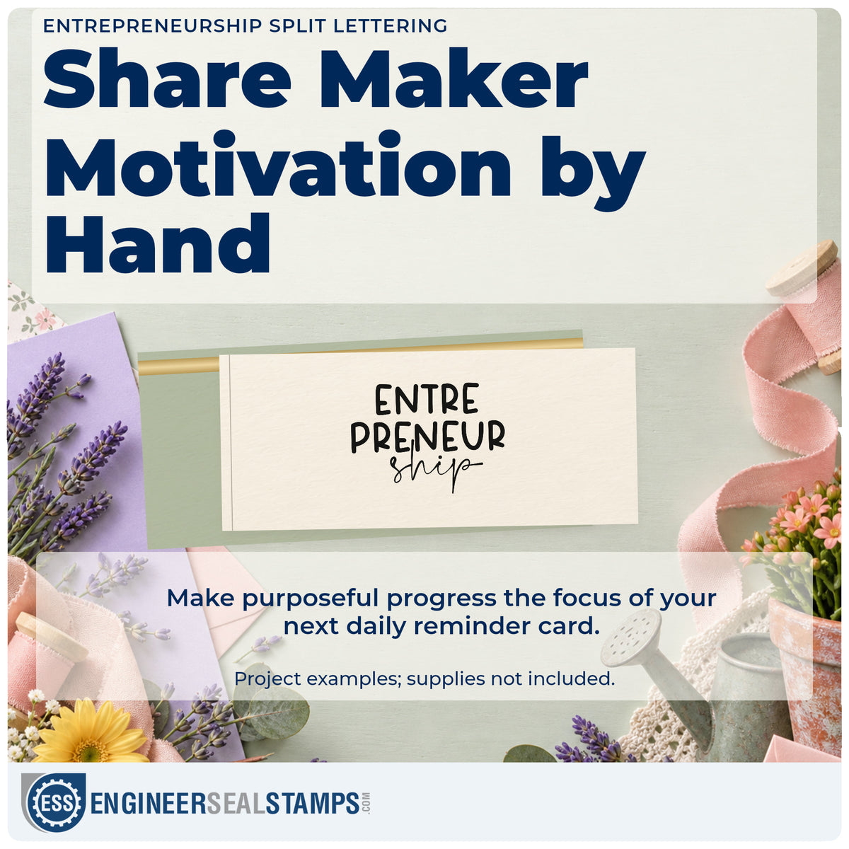 A finished handmade project stamped with the Entrepreneurship Split Word Art Slim Pre-Inked Stamp, ideal for fulfillment album page.