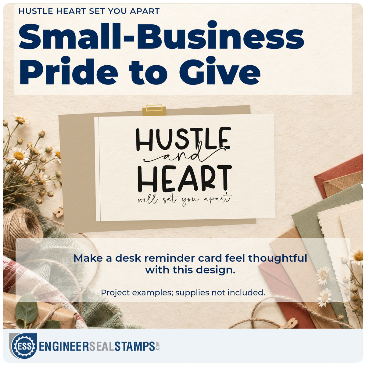 A finished handmade project stamped with the Hustle Heart Set You Apart Rubber Stamp – Wood Handle, ideal for event album page.