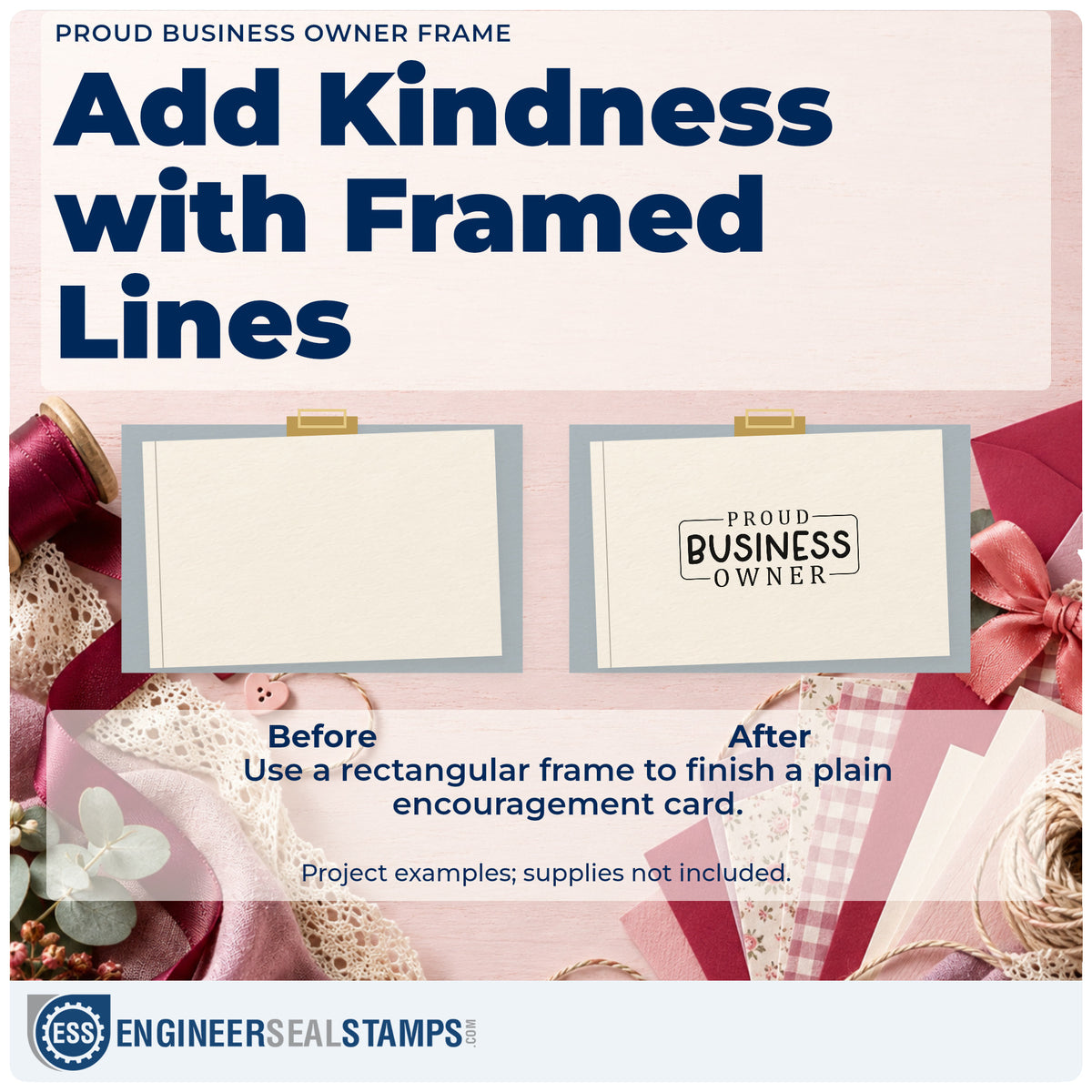 Before and after of a plain item finished with the Premium Wooden Proud Business Owner Stamp – Vintage Pro, a quick upgrade for framed register wall.