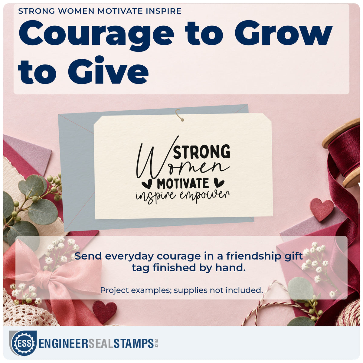 A finished handmade project stamped with the Self-Inking Strong Women Motivate Inspire Stamp, ideal for co op album page.