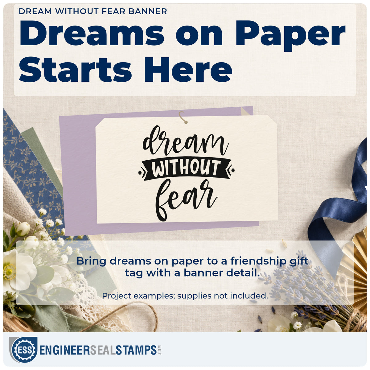 A finished handmade project stamped with the Dream Without Fear Stamp – Premium Vintage Pro Wooden, ideal for night sky album page.