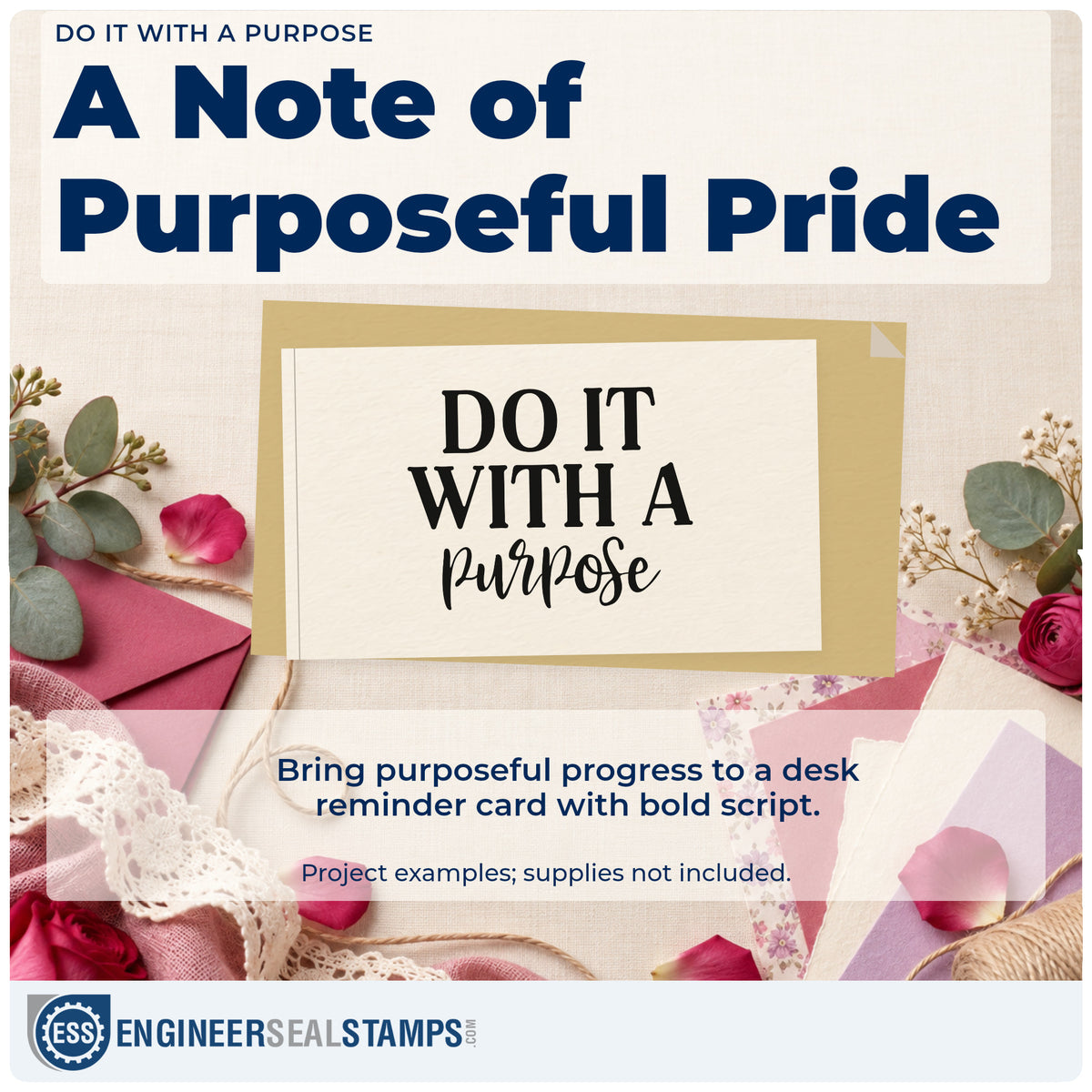 A finished handmade project stamped with the Do It With A Purpose Premium Wood-Mounted Stamp – Vintage Pro, ideal for trail work album page.