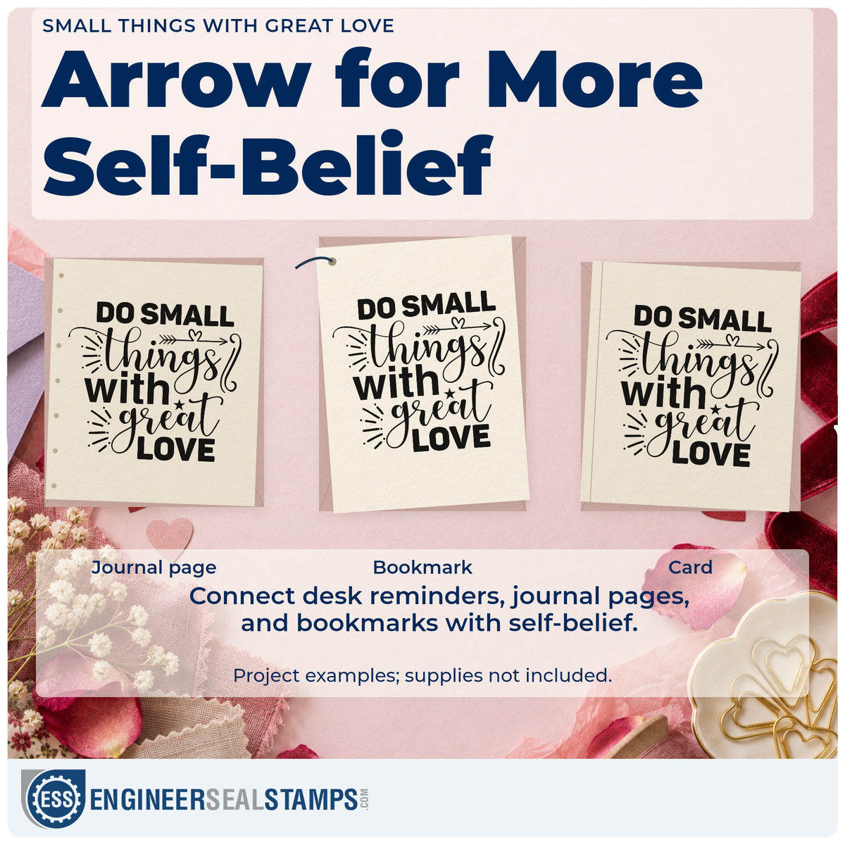 Three project examples made with the Do Small Things With Great Love Hand Stamp – Duo, including donation count sheet.