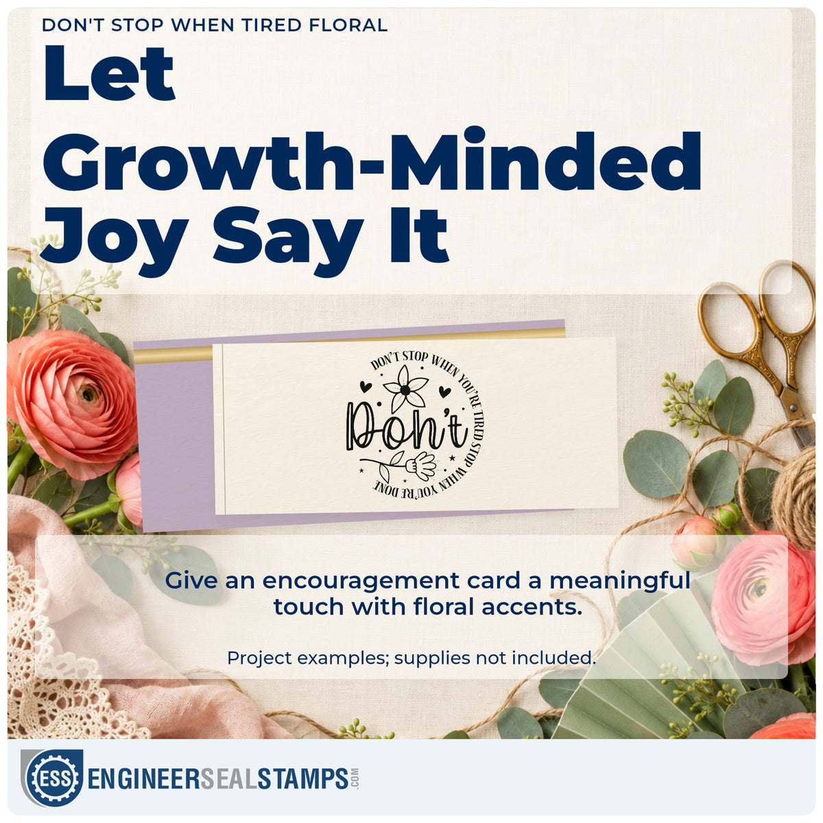 A finished handmade project stamped with the Two Flowers With Don't Stop Lettering Stamp – Premium Vintage Pro Wooden, ideal for chapter album page.