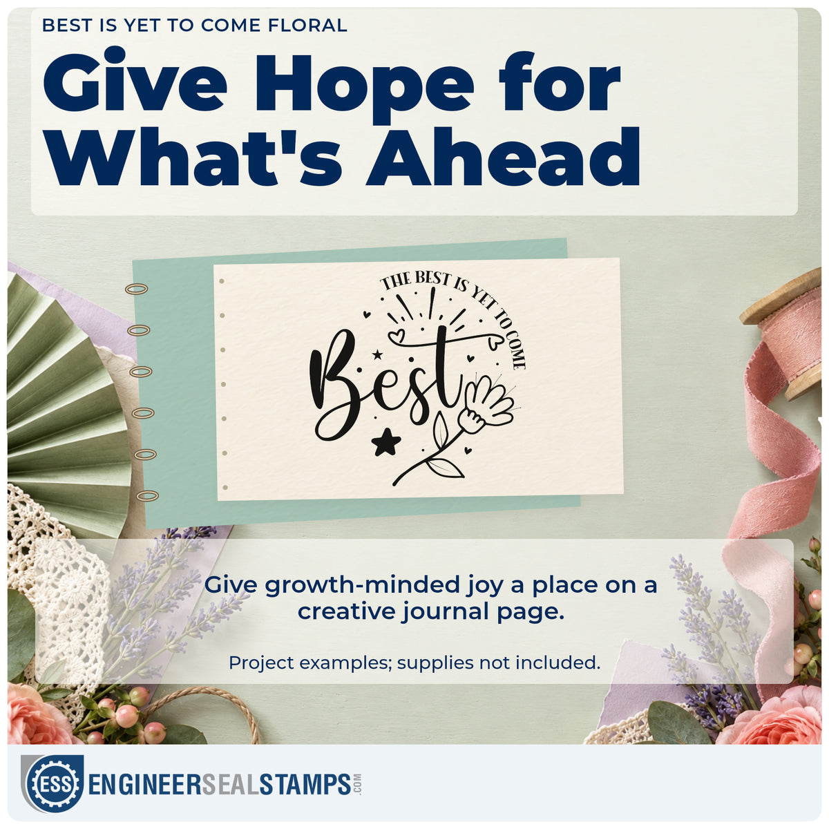 A finished handmade project stamped with the The Best Is Yet To Come Hand Stamp – Duo, ideal for career album page.