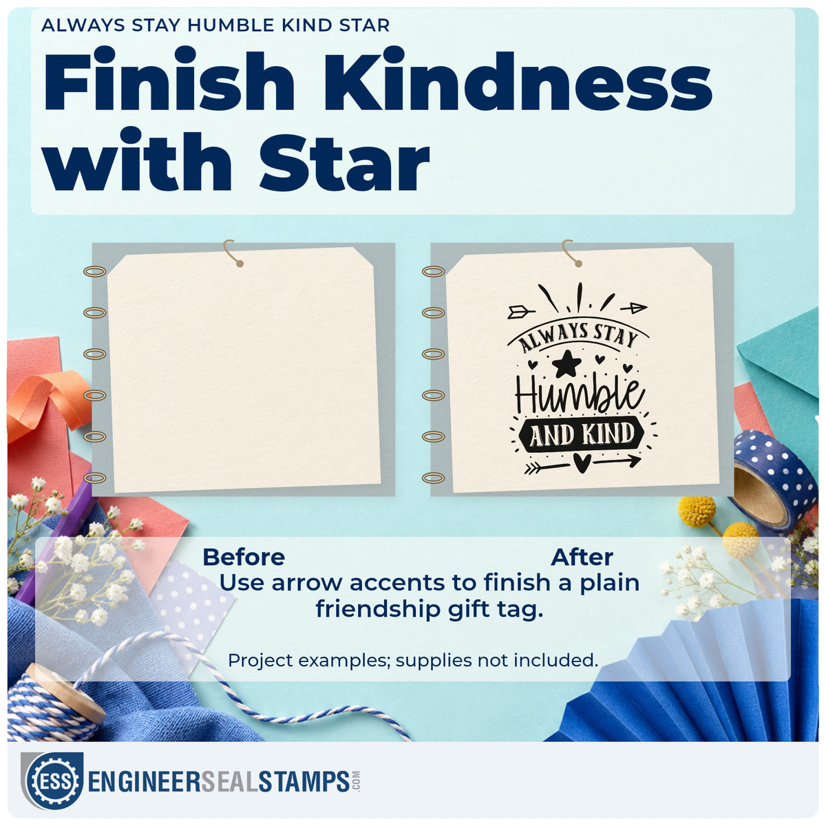Before and after of a plain item finished with the Always Stay Humble Kind Star Premium Wooden Stamp – Vintage Pro, a quick upgrade for framed barn alley.