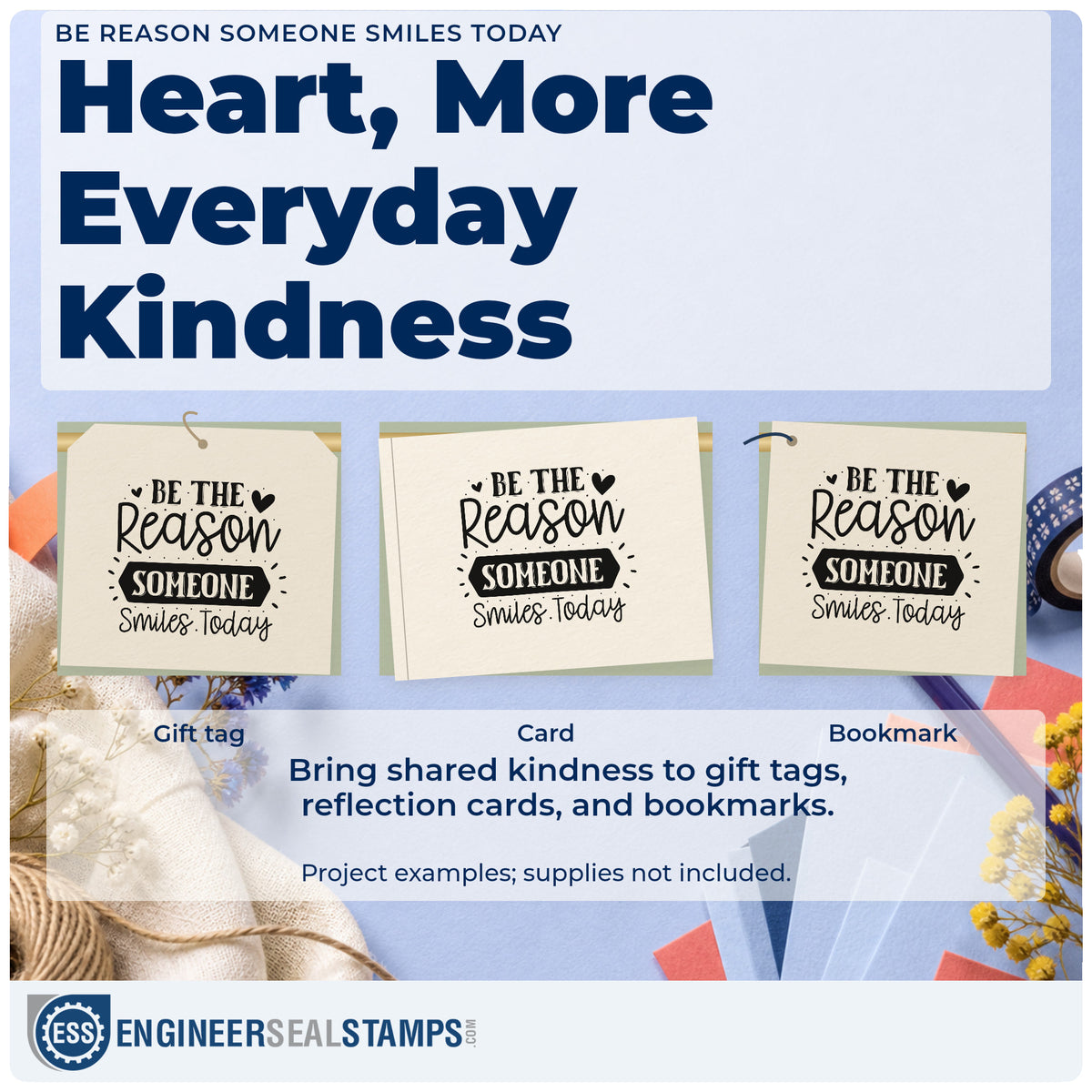 Three project examples made with the Be Reason Someone Smiles Today Hand Stamp – Duo, including volunteer rota sheet.