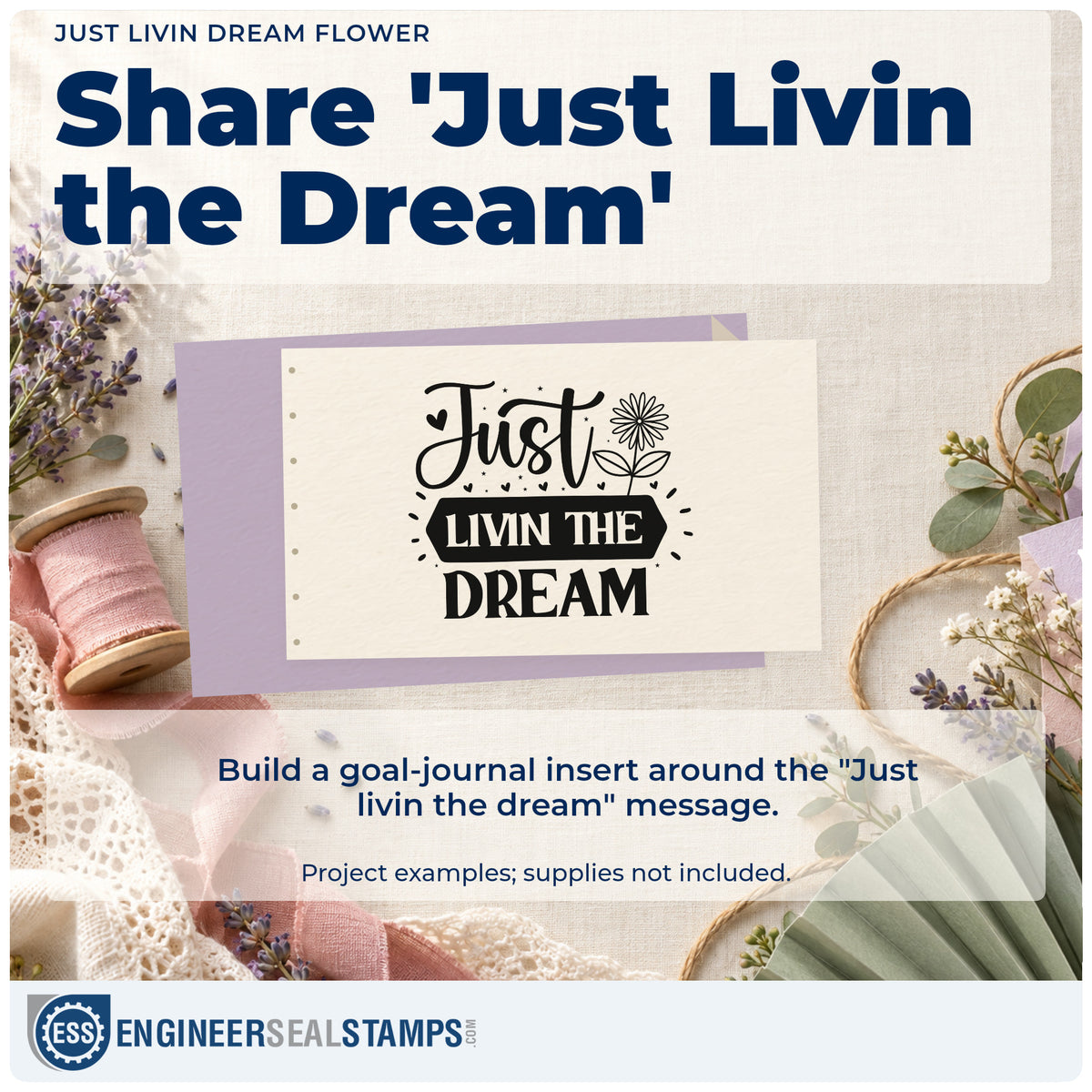 A finished handmade project stamped with the Just Livin Dream Flower With Hearts Rubber Stamp – Duo Hand, ideal for host season album page.