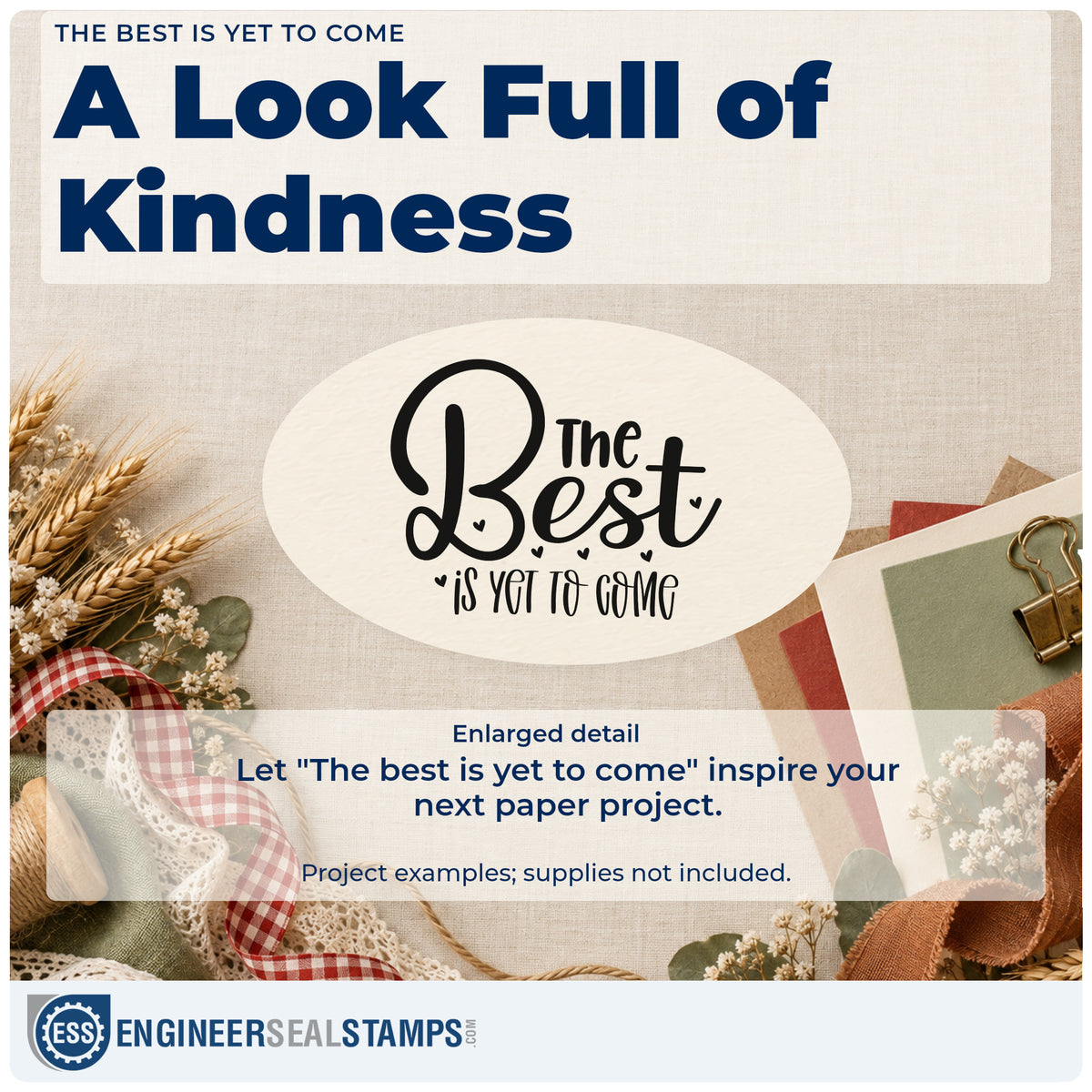 Enlarged detail of the The Best Is Yet To Come Heart Accents PSI Pre-Inked Stamp imprint. The words "The best is yet to come" appear in bold mixed lettering with a small heart.