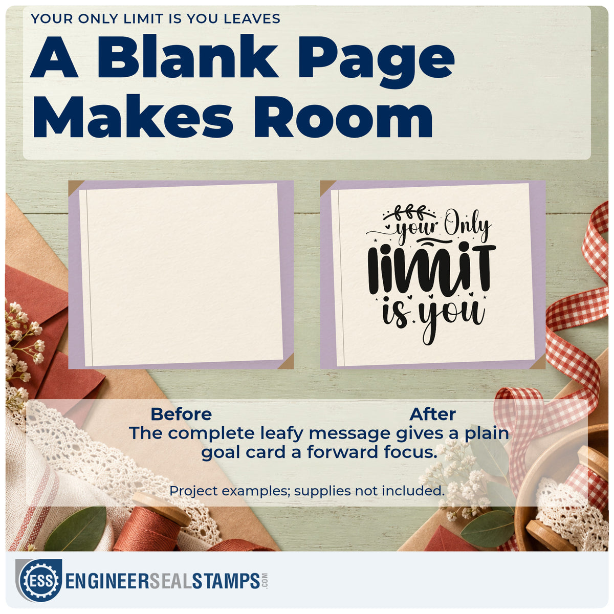 Before and after of a plain item finished with the Your Only Limit Is You Botanical Sprig Stamp – Duo Hand, a quick upgrade for framed training gym.