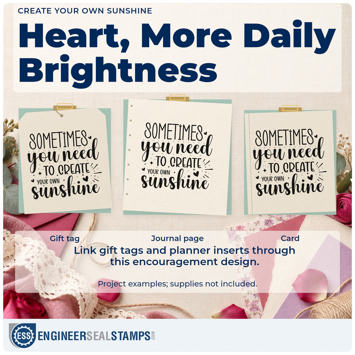 Three project examples made with the Sometimes You Need To Create Your Own Sunshine Rubber Stamp – Wood Handle, including cozy plan sheet.