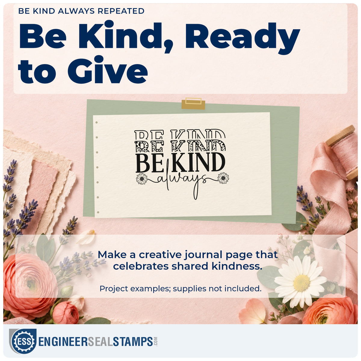 A finished handmade project stamped with the Be Kind Always Repeated Hand Stamp – Duo, ideal for client album page.