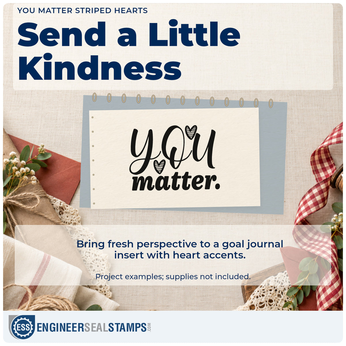 A finished handmade project stamped with the You Matter Striped Hearts Premium Wood-Mounted Stamp – Vintage Pro, ideal for group year album page.