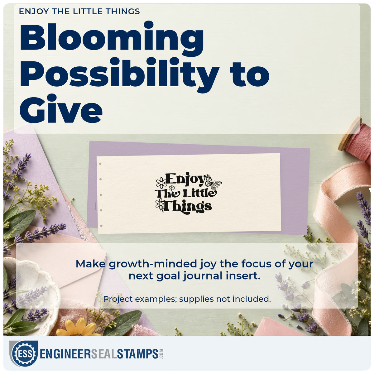 A finished handmade project stamped with the Enjoy The Little Things Butterfly Pre-Inked Stamp – Slim, ideal for tea room album page.
