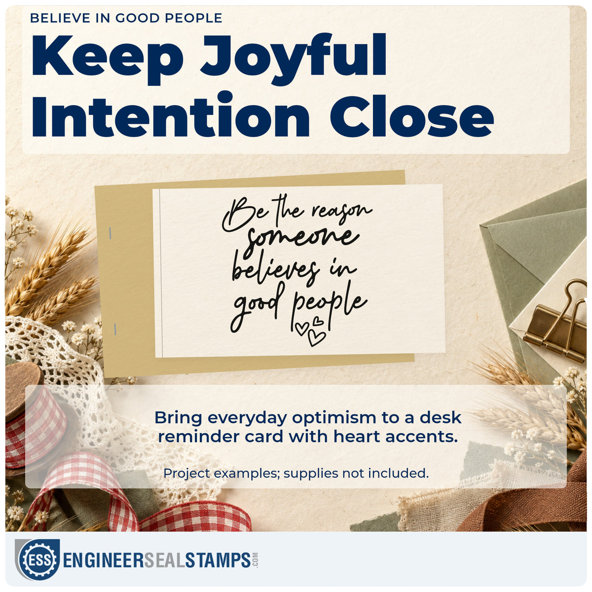 A finished handmade project stamped with the Believe In Good People With Hearts Rubber Stamp – Duo Hand, ideal for helping album page.