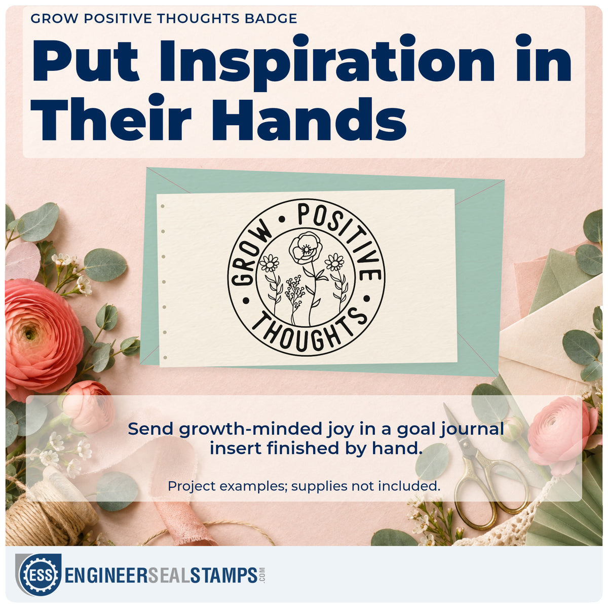A finished handmade project stamped with the Grow Positive Thoughts Badge Hand Stamp – Duo, ideal for club season album page.