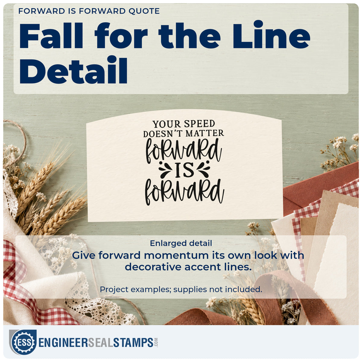 Enlarged detail of the Your Speed Doesn't Matter Forward Is Forward Stamp – Duo Hand imprint. YOUR SPEED DOESN'T MATTER FORWARD IS FORWARD appears in stacked lettering with accent strokes.