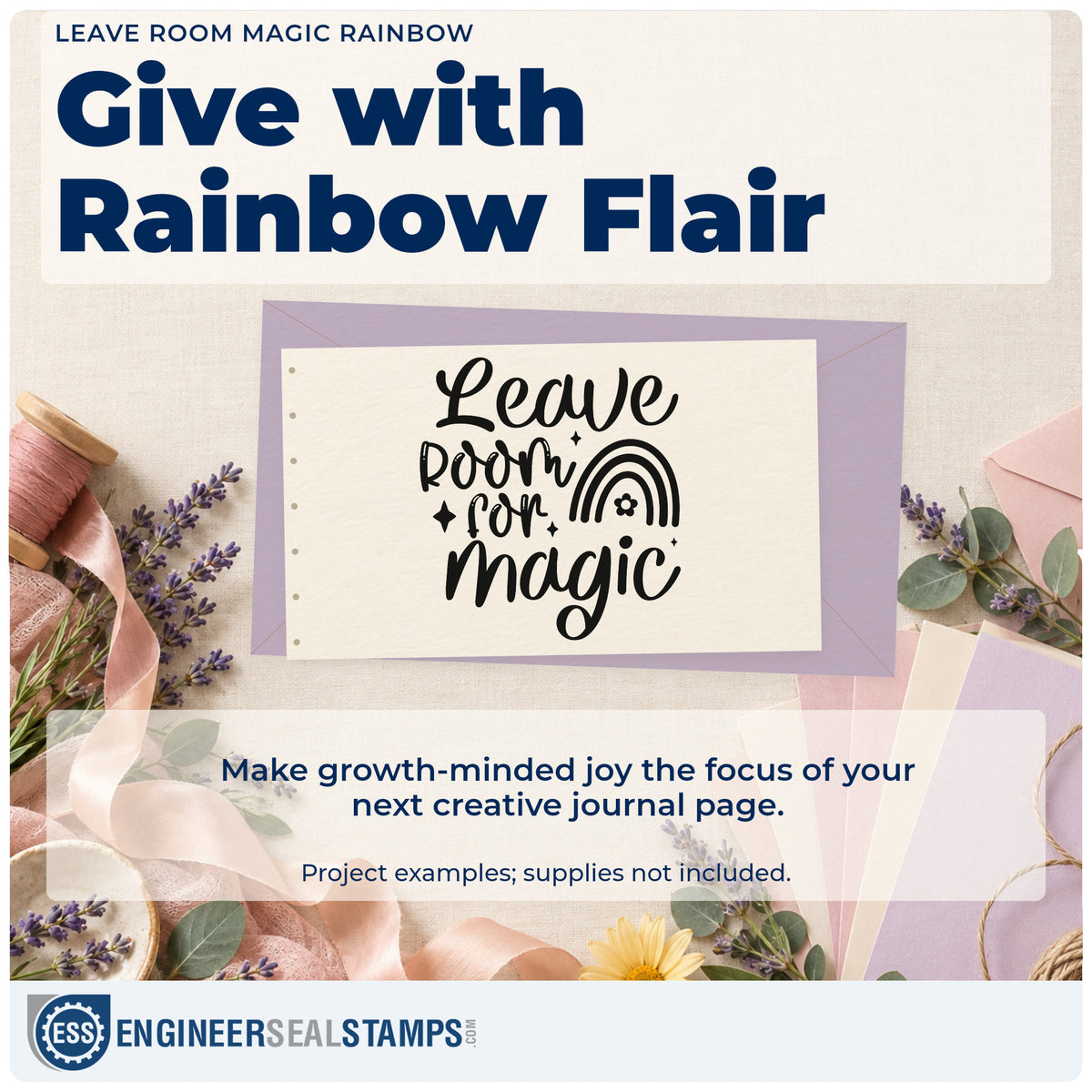 A finished handmade project stamped with the Leave Room Magic Rainbow Duo Hand Stamp, ideal for birthday album page.