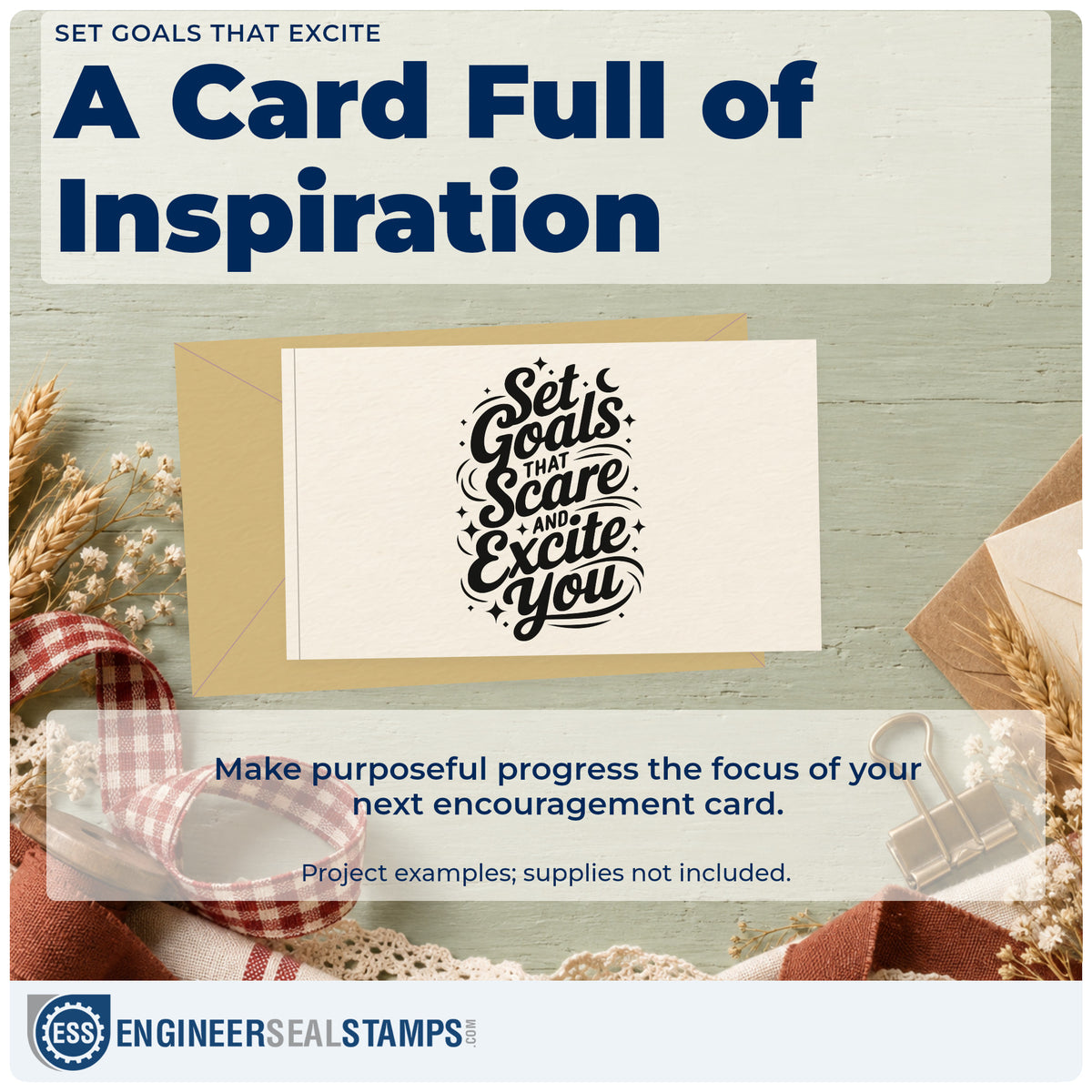 A finished handmade project stamped with the Set Goals That Scare And Excite You Pre-Inked Stamp – PSI, ideal for commission album page.