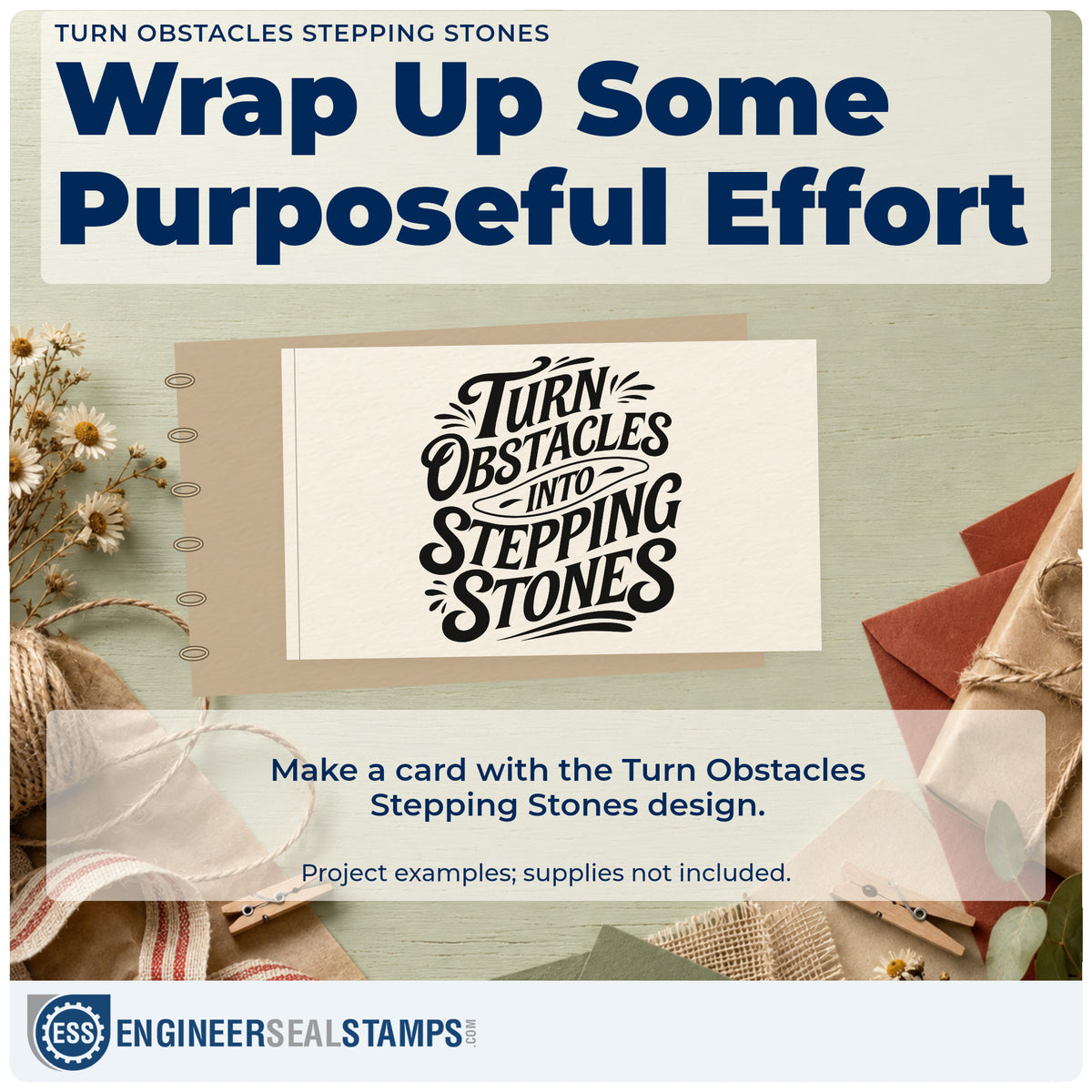 A finished handmade project stamped with the Premium Wooden Underlined Stepping Stones Motivation Stamp – Vintage Pro, ideal for event album page.