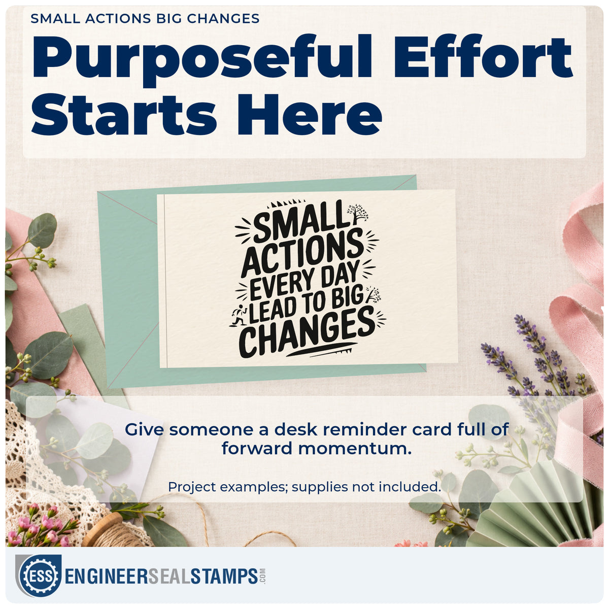 A finished handmade project stamped with the Small Actions Every Day Lead To Big Changes Stamp – Premium Vintage Pro Wooden, ideal for poem album page.