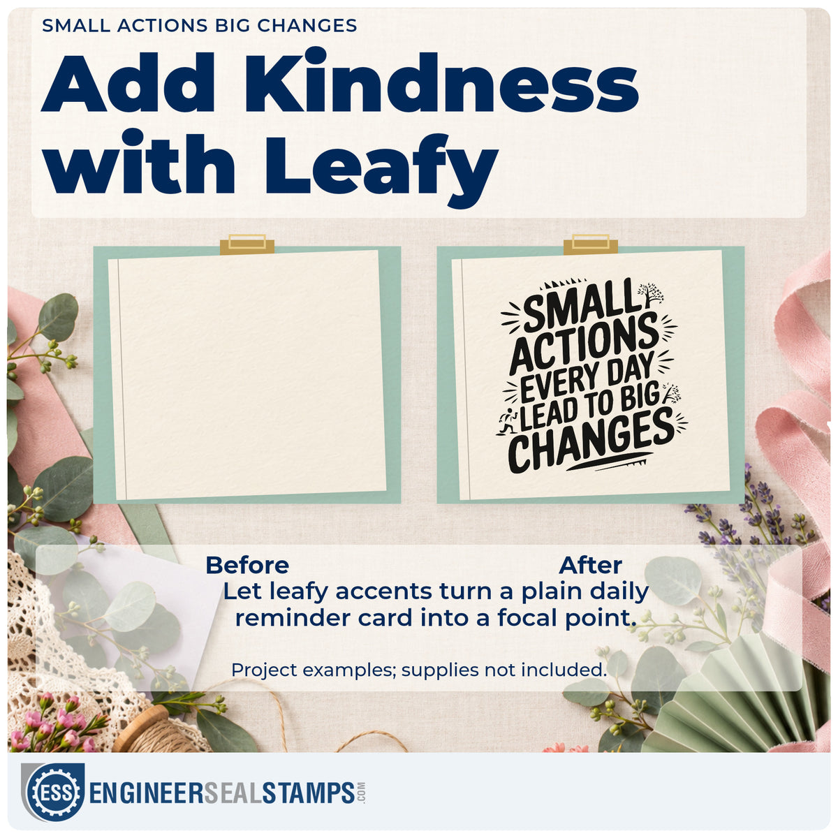 Before and after of a plain item finished with the Small Actions Every Day Lead To Big Changes Stamp – Premium Vintage Pro Wooden, a quick upgrade for framed reading nook.