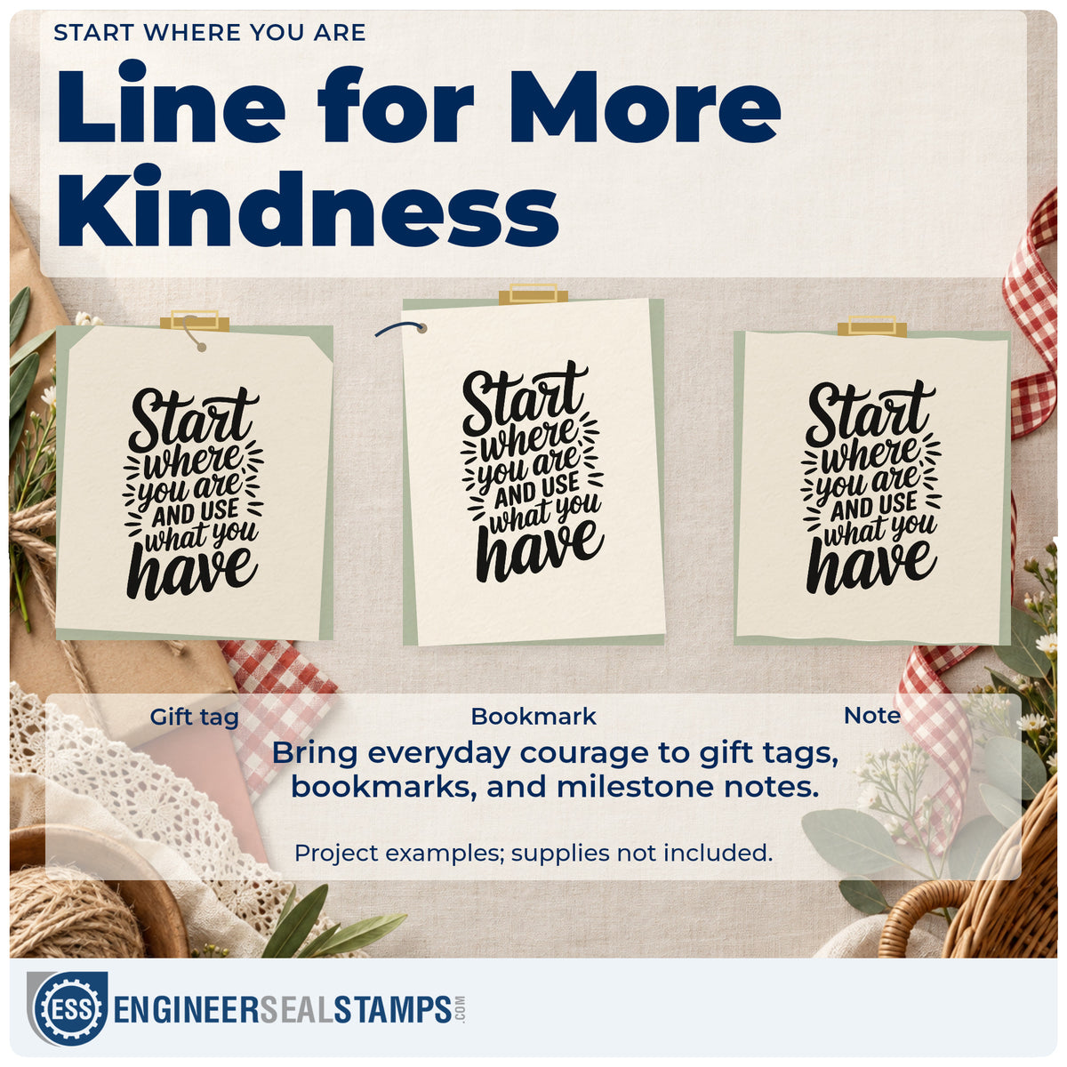 Three project examples made with the Duo Hand Start Where You Are And Use What You Have Rubber Stamp, including pot plan sheet.