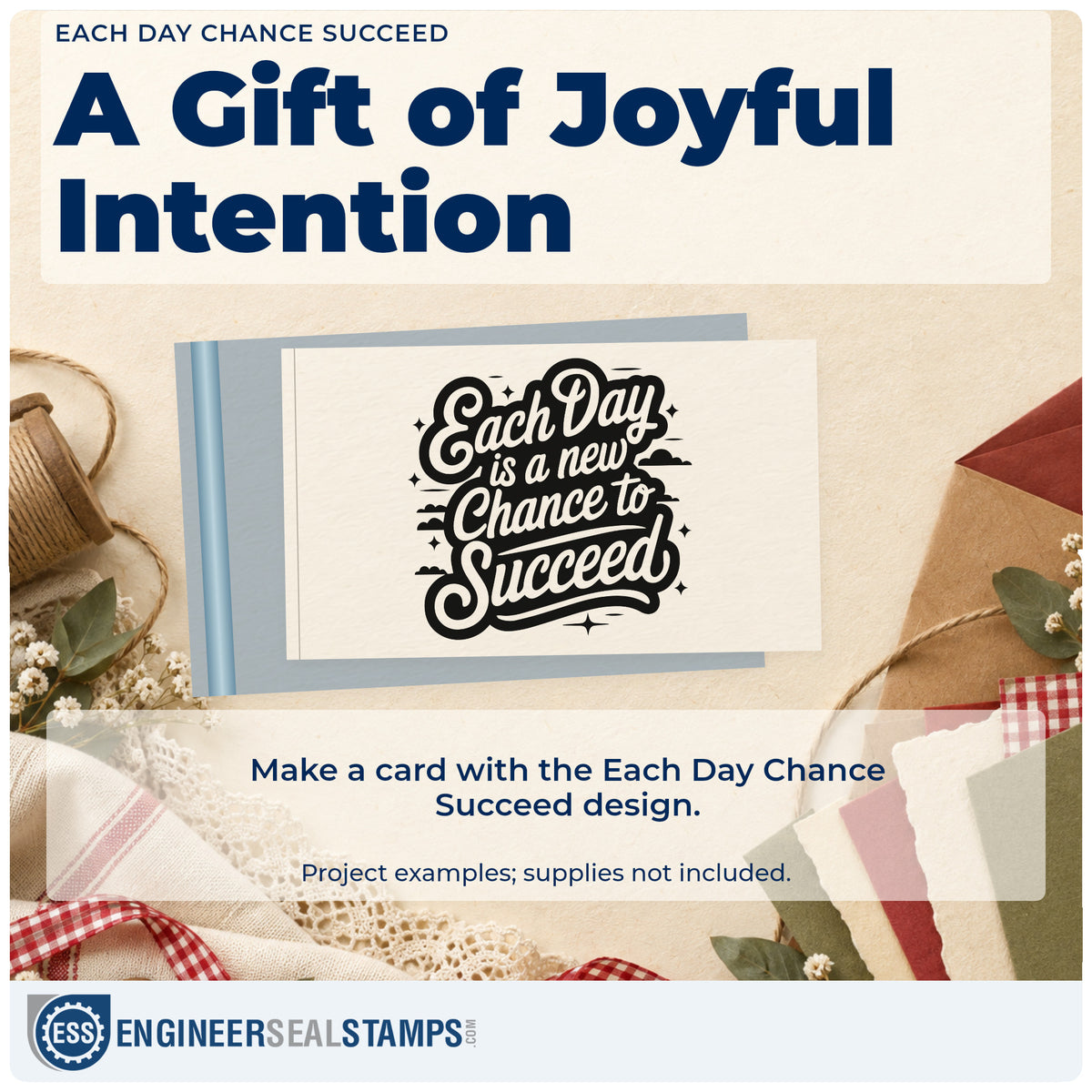 A finished handmade project stamped with the Self-Inking Each Day Is A New Chance To Succeed Stamp, ideal for round album page.
