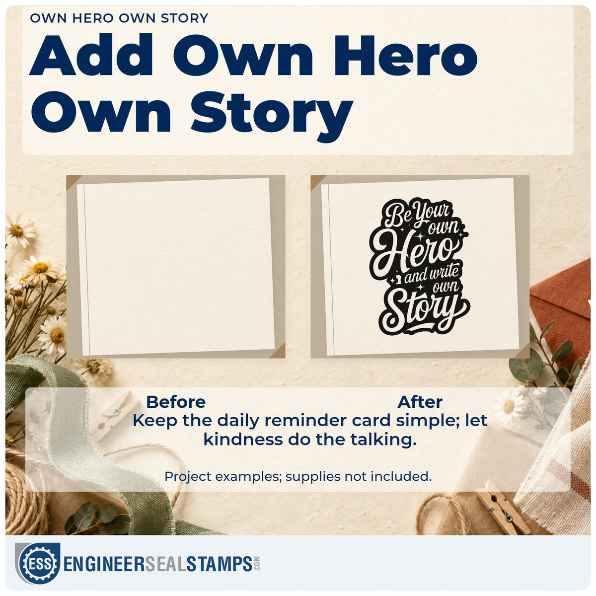 Before and after of a plain item finished with the Own Hero Own Story Hand Stamp – Duo, a quick upgrade for framed game room.