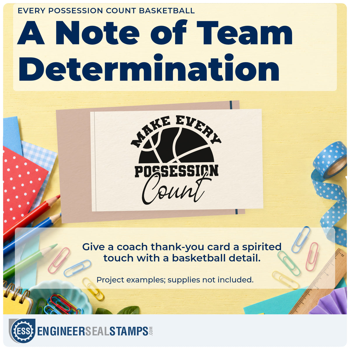 A finished handmade project stamped with the Premium Wooden Every Possession Count Basketball Arch Stamp – Vintage Pro, ideal for travel album page.